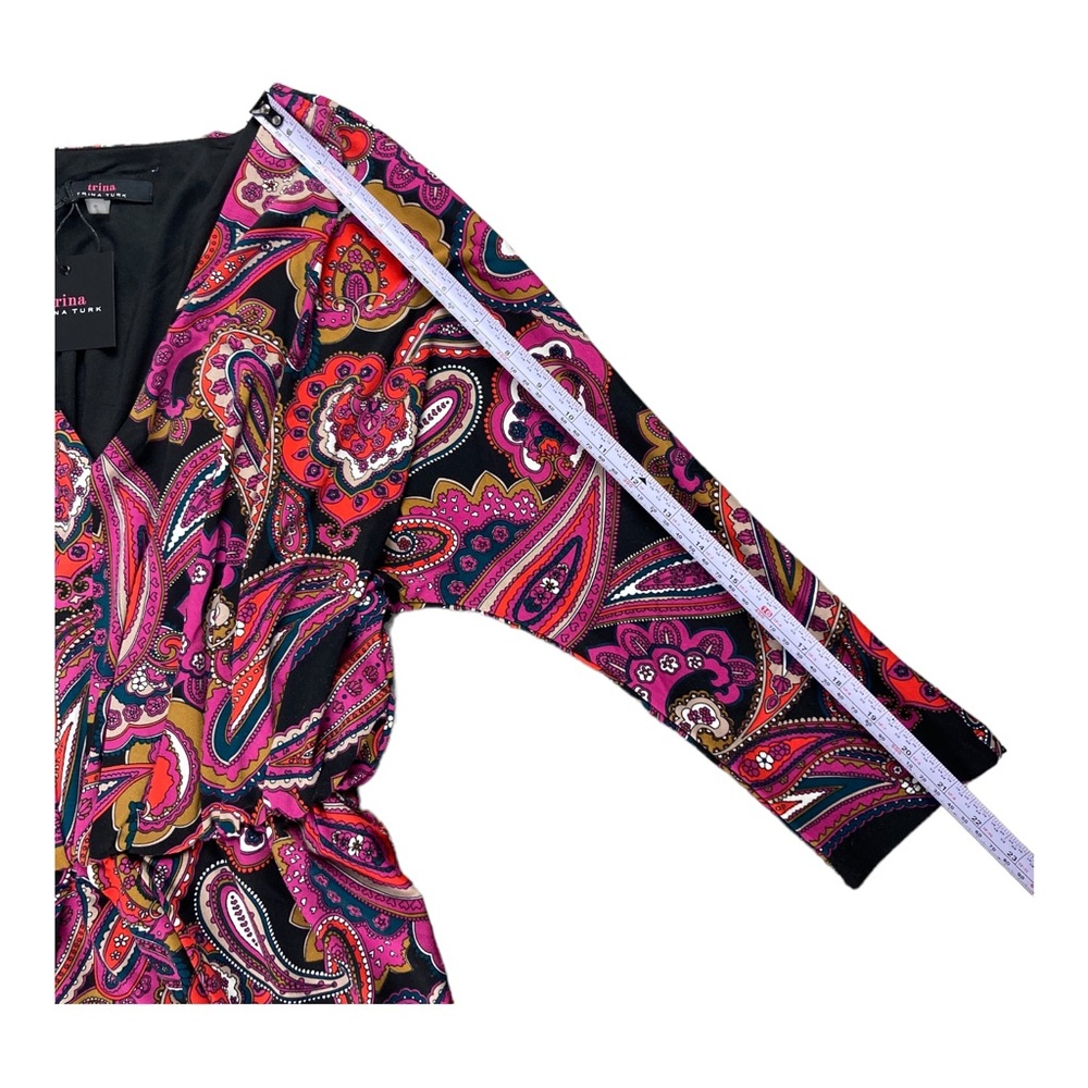 Trina Turk Birch Mini Dress S Women's 3/4 Sleeve Paisley Strech Elastic Waist - Picture 8 of 16